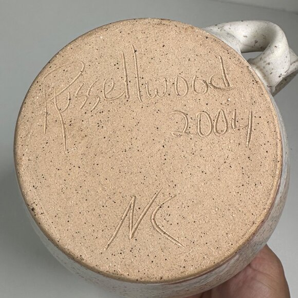 Russell Wood Speckled Ceramic Pitcher With Hand-Painted Floral Design & Blue Rim - Picture 8 of 10